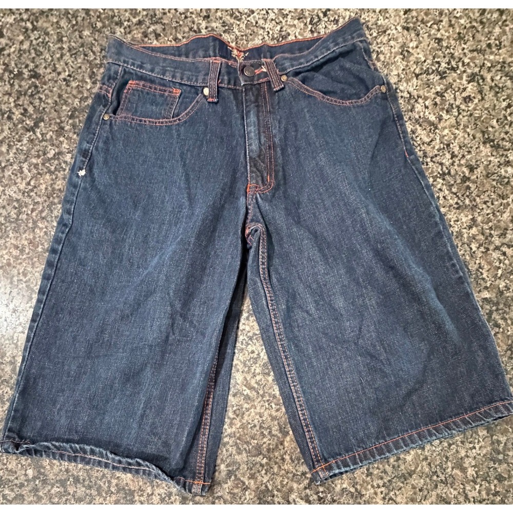 Corked Jeans Mens Baggy Denim Jorts Orange Embroidered‎ Pockets Indigo Y2K 32/15